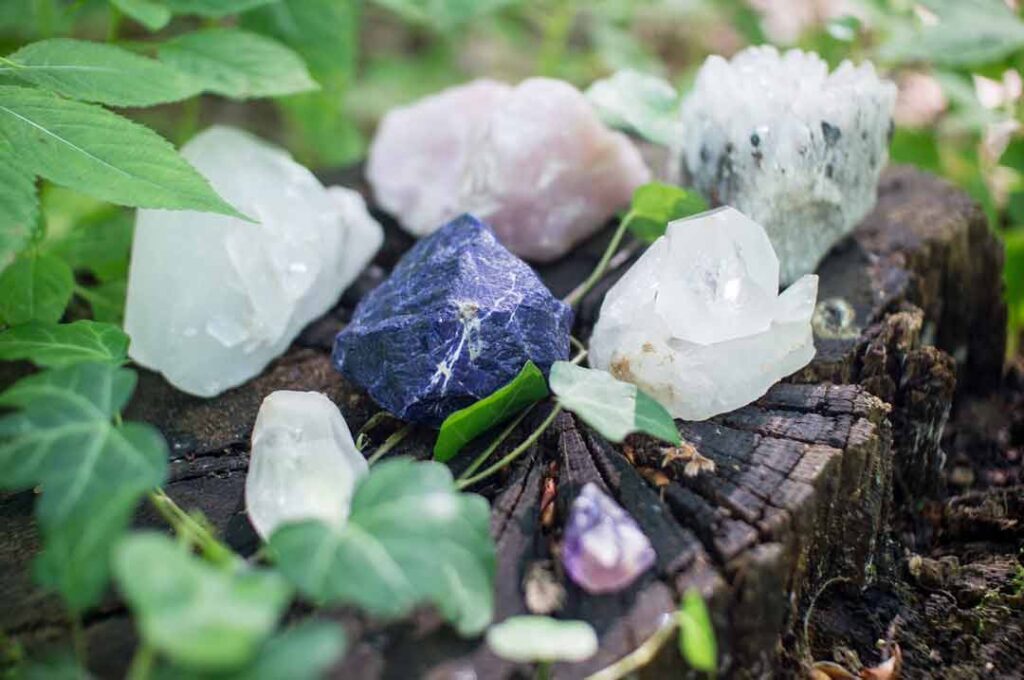 collection of healing crystals and stones
